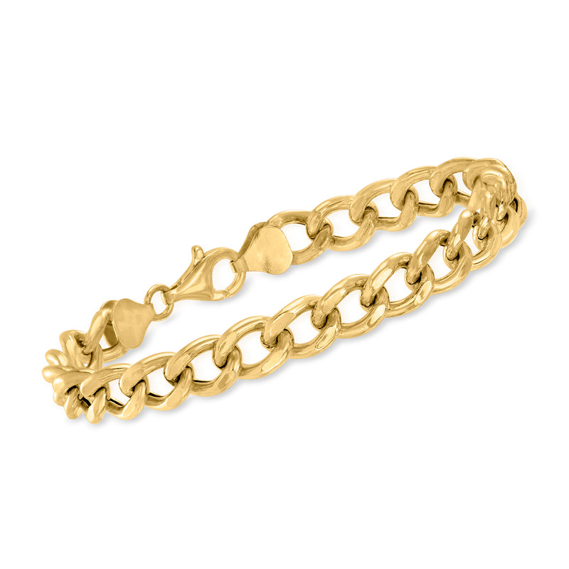 Gold-tone curb-link bracelet with clasp, textured 18kt gold-over-sterling finish.