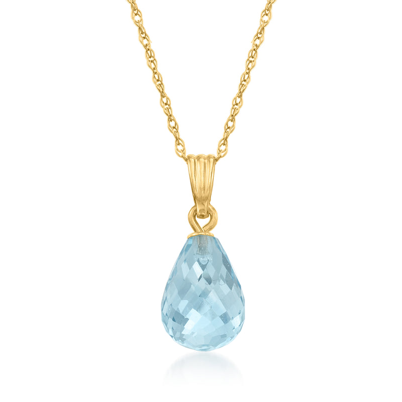 14kt yellow gold pendant necklace with sky blue topaz teardrop