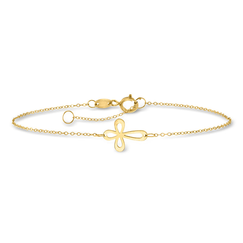 14kt yellow gold cross loop bracelet with lobster clasp and link chain