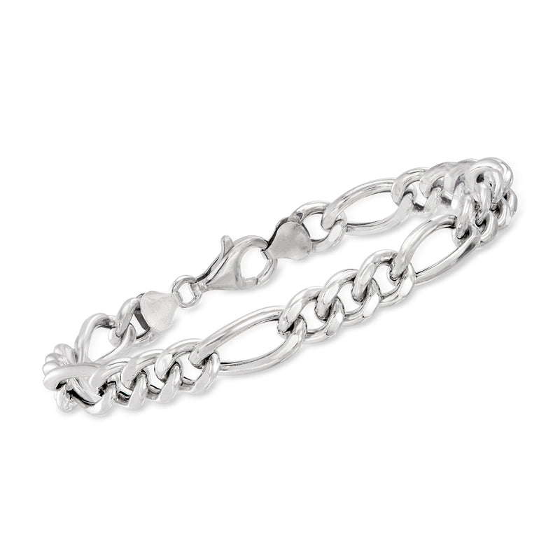 Sterling silver figaro-link bracelet with oval and round links, lobster clasp