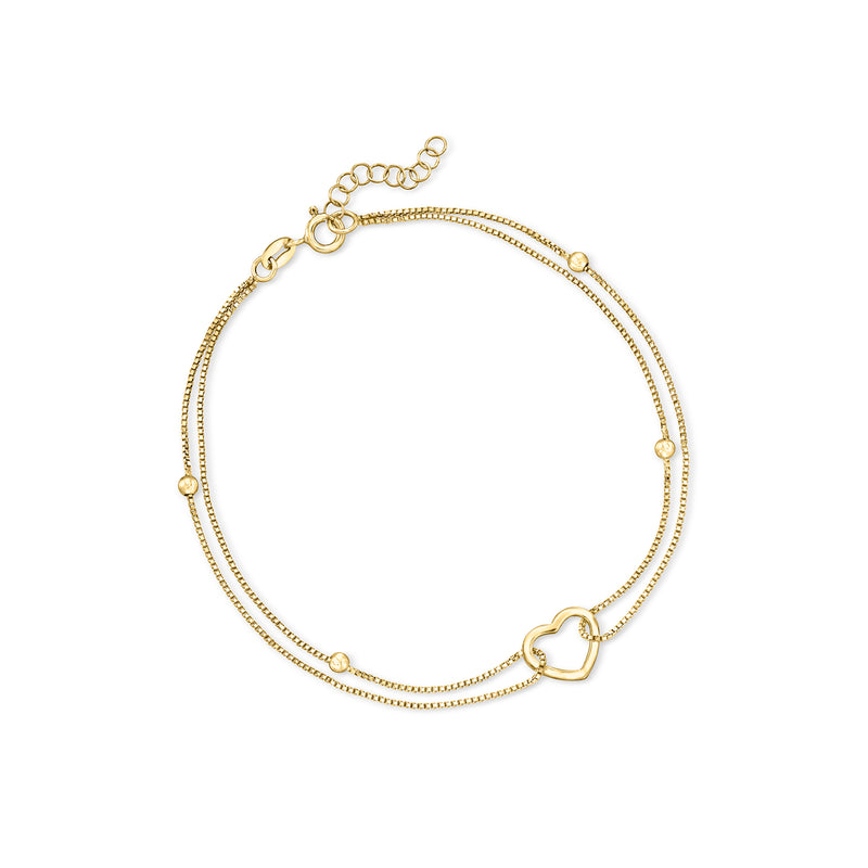 18kt gold over sterling heart bead anklet with linked chain and small bead accents