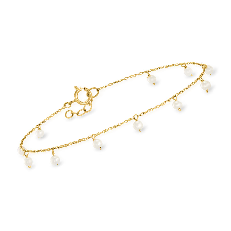 14kt yellow gold cultured pearl station bracelet with small dangling pearls