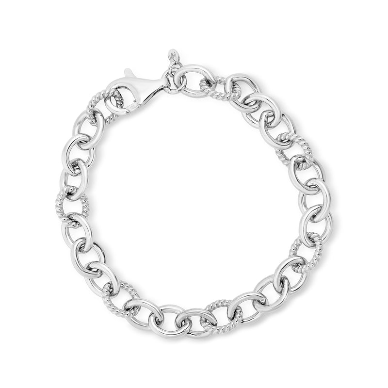 Sterling silver cable-link bracelet with oval chain links and secure clasp