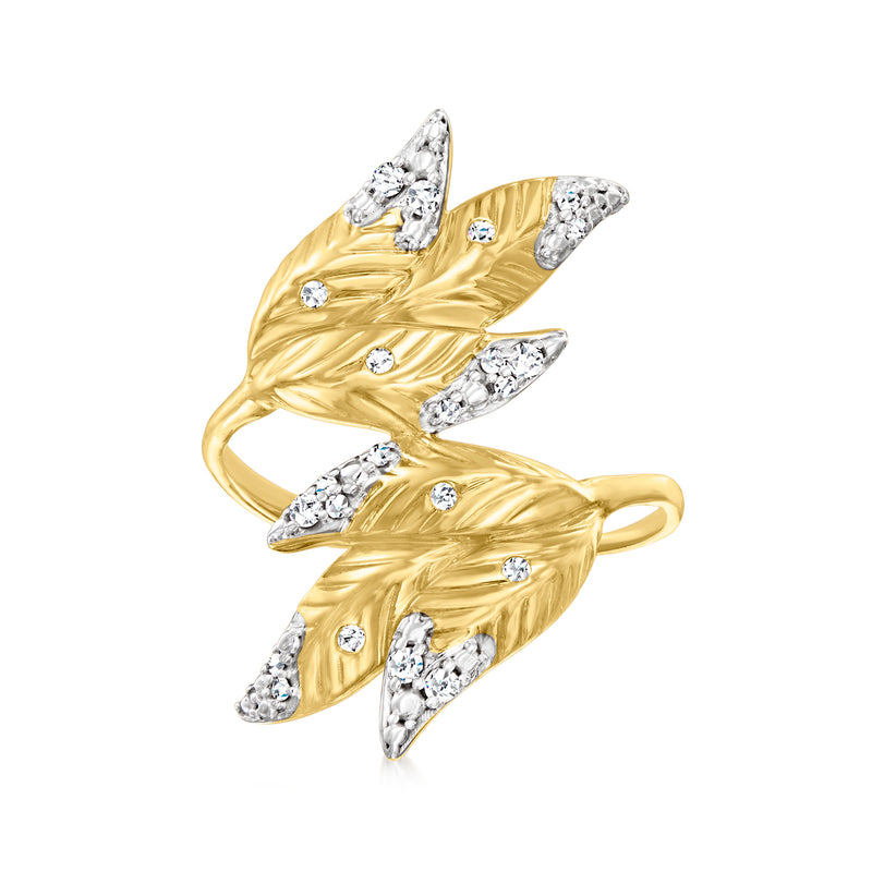 Diamond leaf bypass ring in 18kt gold over sterling