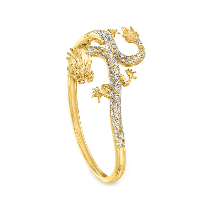 Dragon bangle bracelet with diamond accents in gold over sterling
