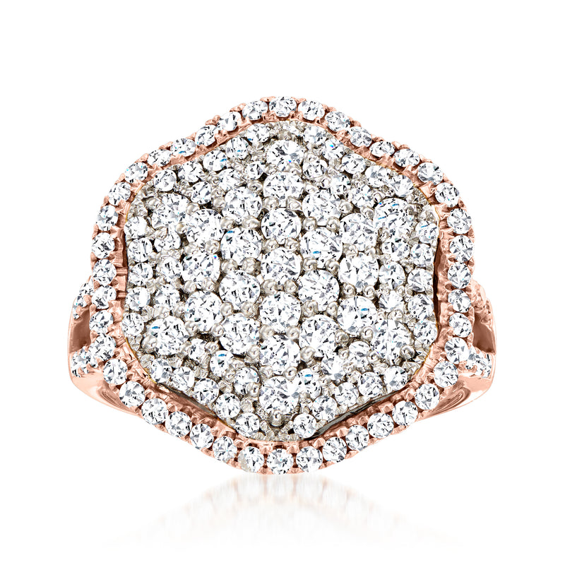 Pave diamond geometric ring in two-tone gold