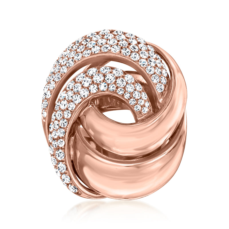 Rose gold pavé diamond ribbon knot ring