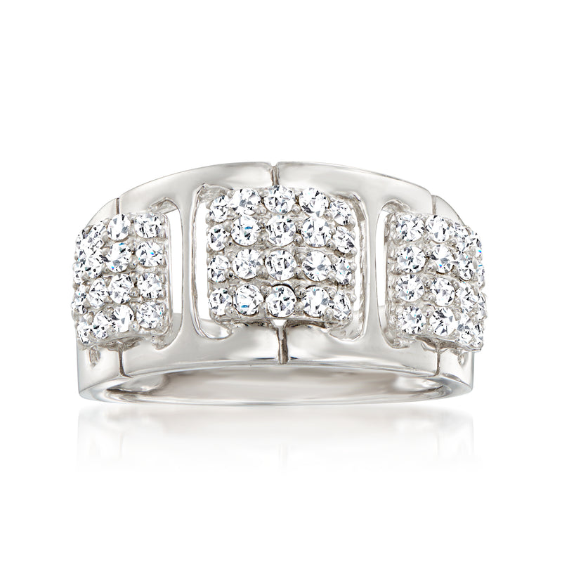 14kt white gold woven-style diamond ring with pave-set square lattice and round stones