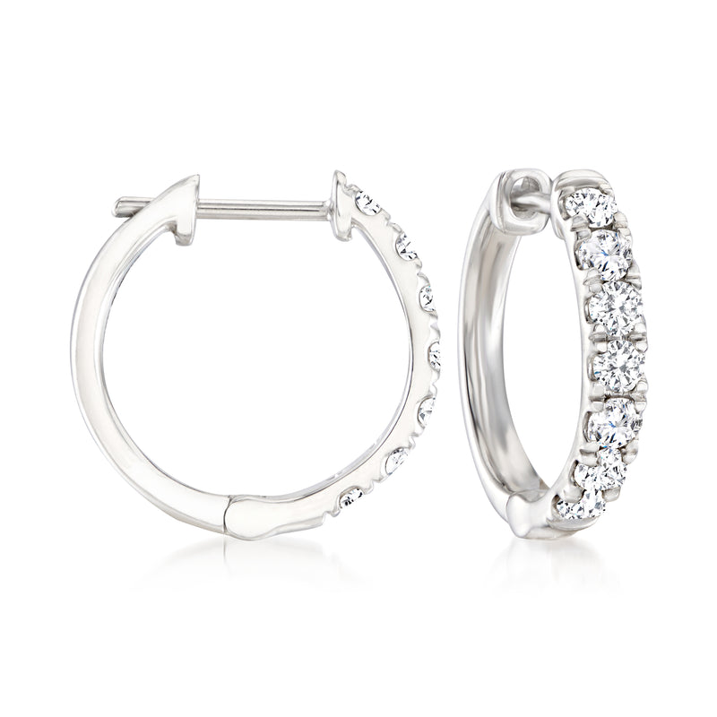 Platinum diamond hoop earrings with pavé-set stones