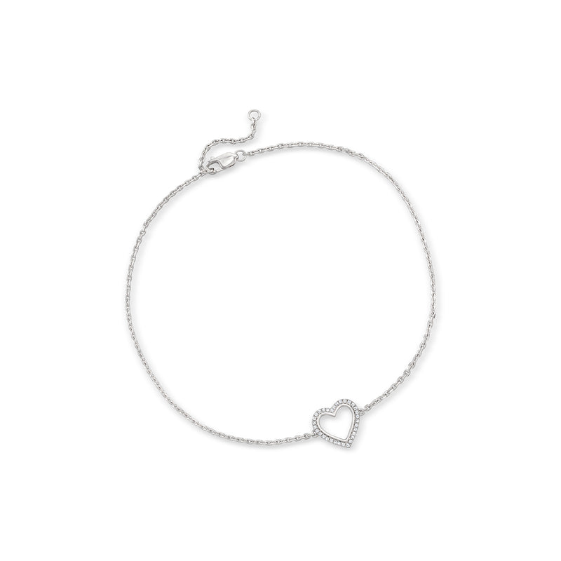 Sterling silver anklet with small diamond heart charm