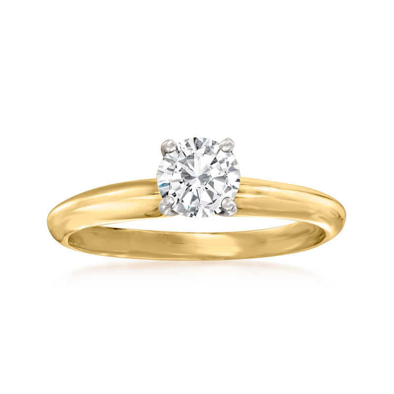 Vintage 14k yellow gold diamond ring with round center stone on polished band