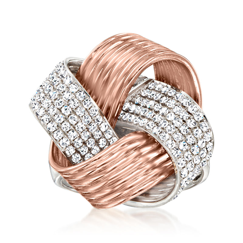 Two-tone gold pavé diamond knot ring