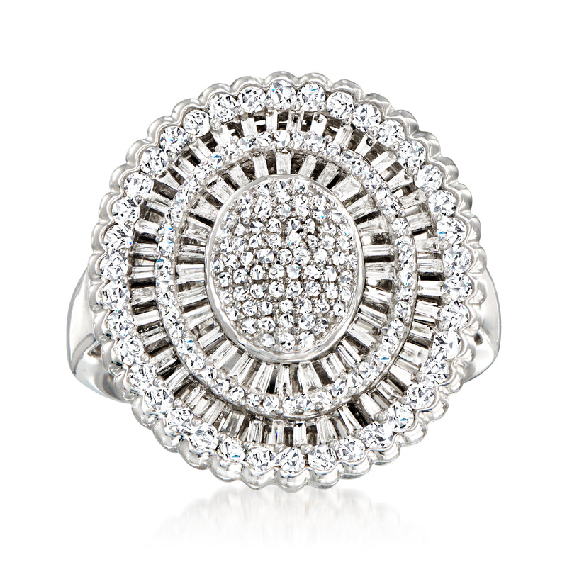 14kt white gold diamond halo ring with round center and scalloped sparkle