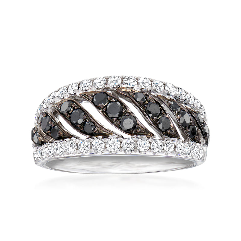 14kt white gold diamond striped ring with dark stones and white sparkle accents