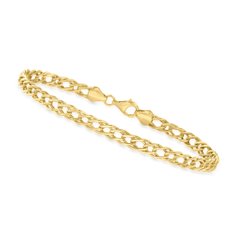 10kt yellow gold geometric-link bracelet with alternating chain and polished link sections