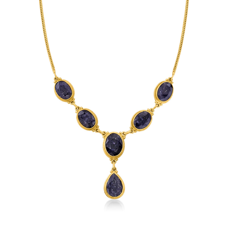 18kt gold over sterling Y-necklace with dark round sapphire stones