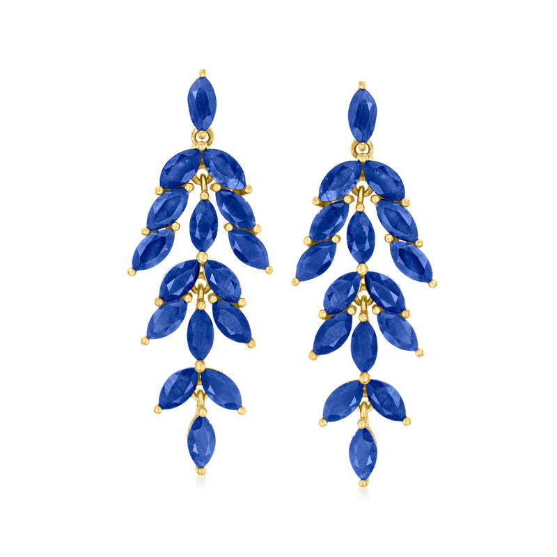 Blue sapphire teardrop chandelier drop earrings in gold over sterling, 18kt finish