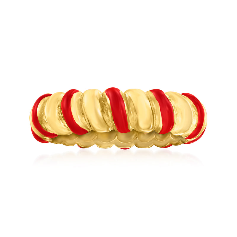 Twisted enamel ring with red accents and gold-tone band over sterling