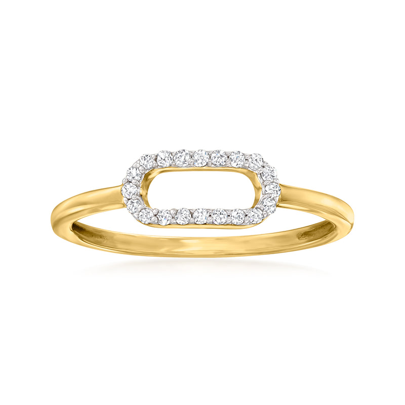 14kt yellow gold paper clip link ring with diamond-set oval top