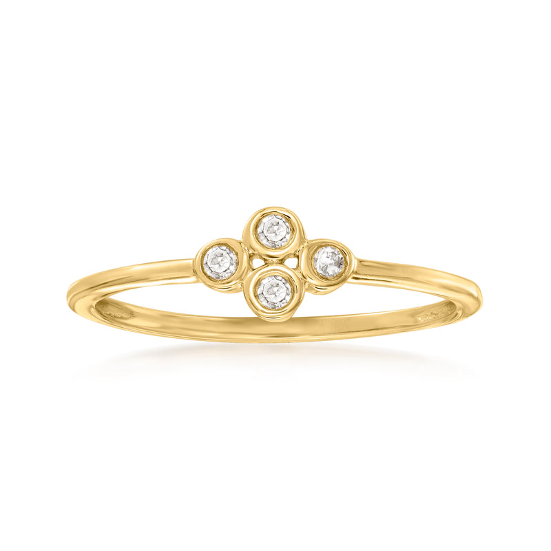 14kt yellow gold diamond bezel-set cluster ring with five round stones