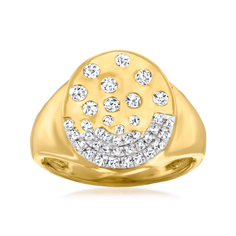 18kt gold over sterling signet ring with scattered round diamonds and pave band