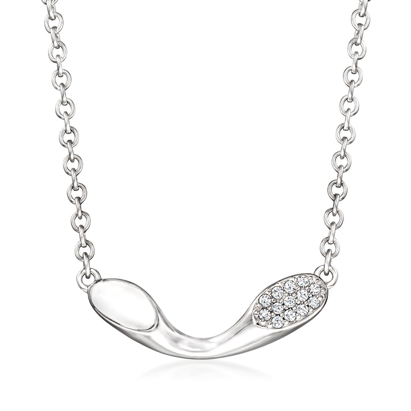 Sterling silver diamond curved bar necklace with oval clustered stones