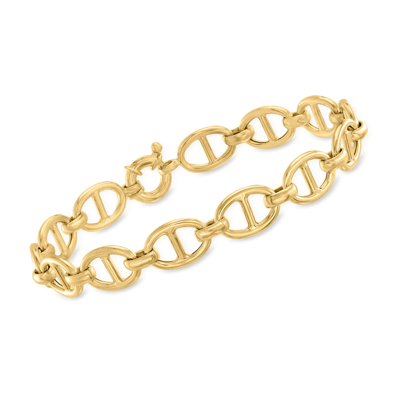 14kt yellow gold mariner-link bracelet with repeating oval link pattern