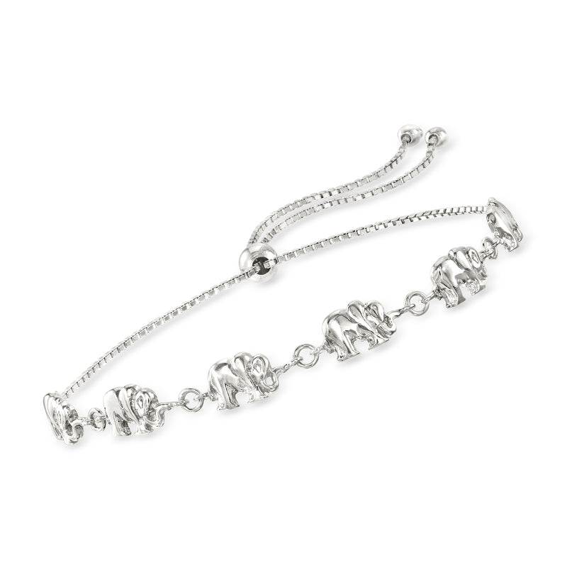 Sterling silver elephant bolo bracelet with slider cords and three elephant charms