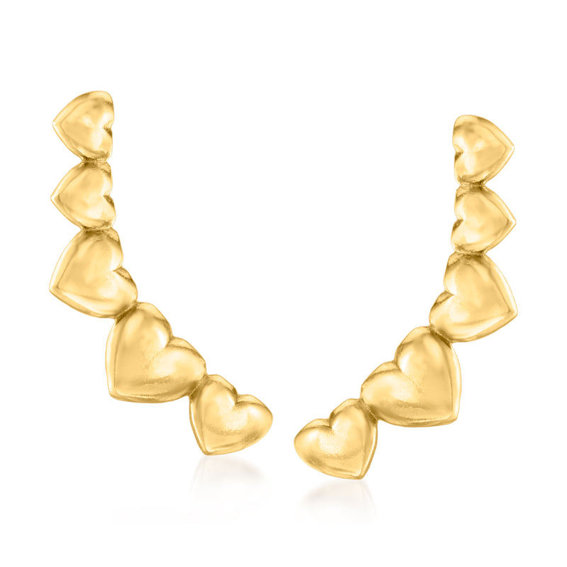 Gold-tone heart ear climber post earrings with stacked heart shapes