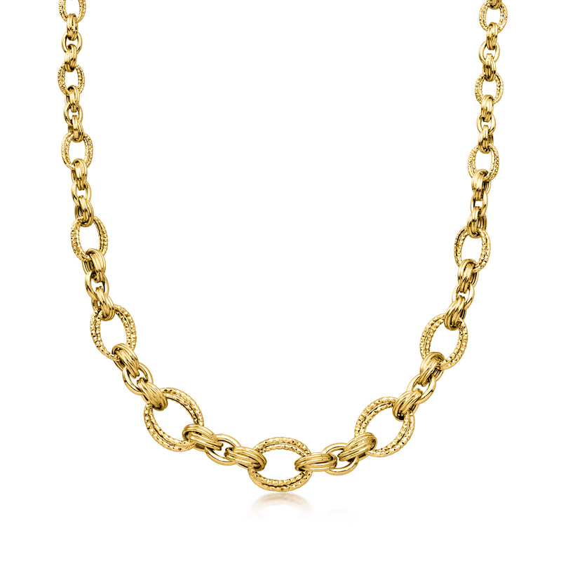 Yellow gold double-oval link necklace with polished oval chain links