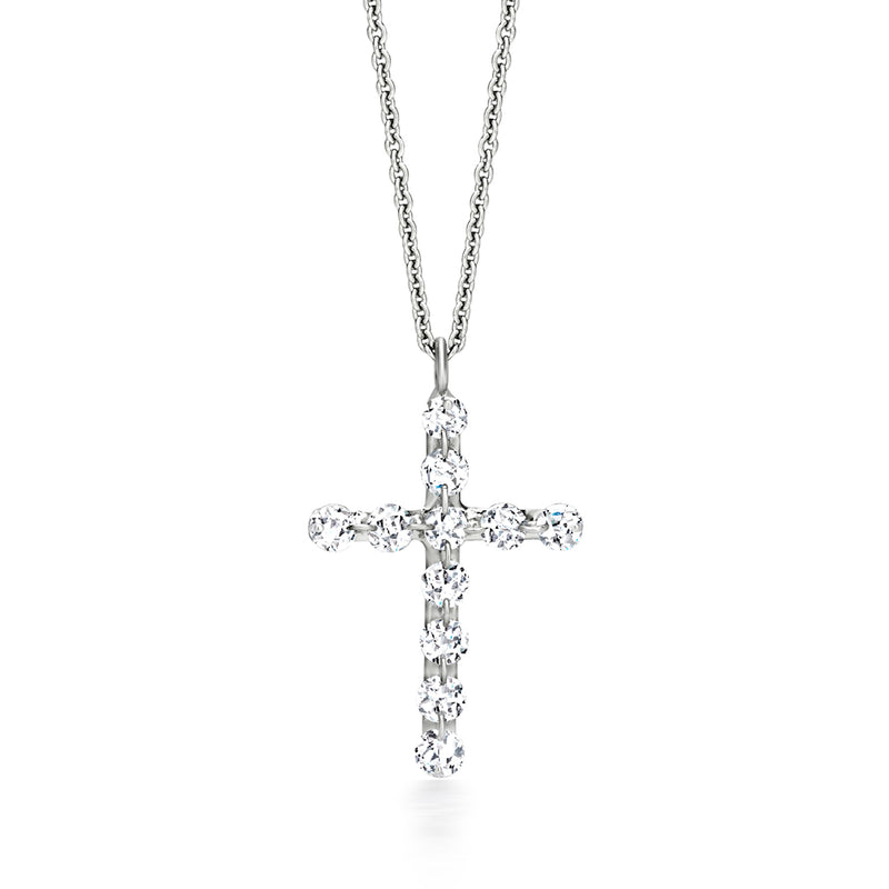 Diamond cross pendant necklace, 18k white gold, 0.36 ct total weight of diamonds