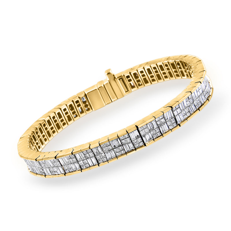14kt yellow gold channel-set diamond bracelet with rows of clear stones and gold