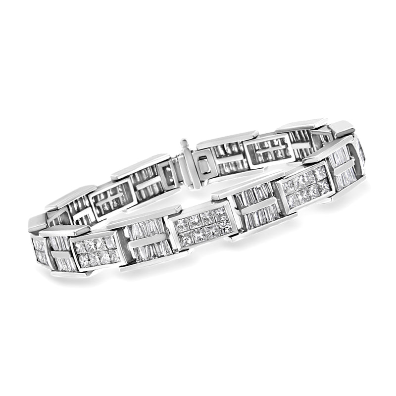 14kt white gold diamond link bracelet with rectangular bezel-set stones and geometric links