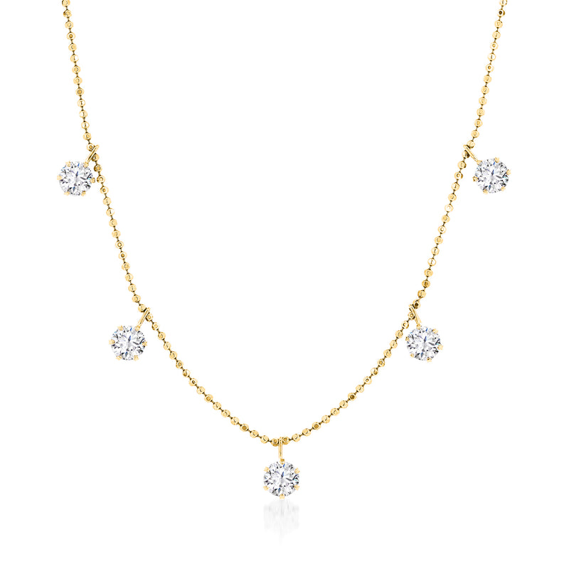 18kt yellow gold five-stone diamond necklace with central round stone and four accents