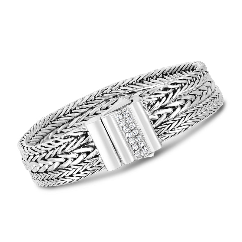 Phillip Gavriel white sapphire multi-row wheat-chain bracelet with pavé center clasp