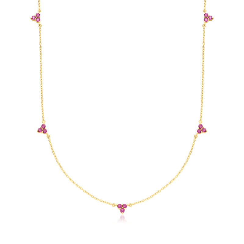 Gold-over-sterling station necklace with five purple rhodolite garnet beads