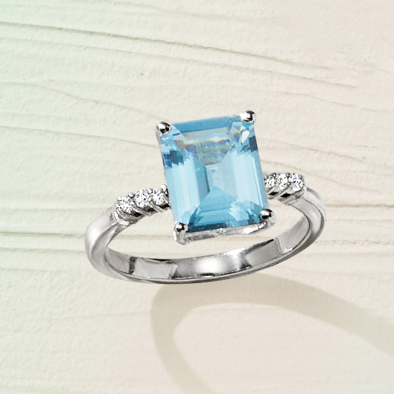 Sky blue topaz ring with white topaz accents in sterling silver