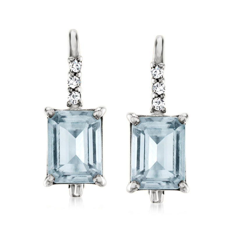 Sky blue topaz drop earrings, sterling silver with leverback and white accents