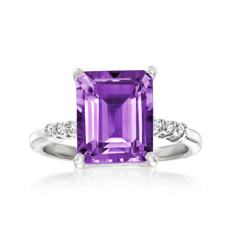 Sterling silver ring with square amethyst center and small white topaz accents