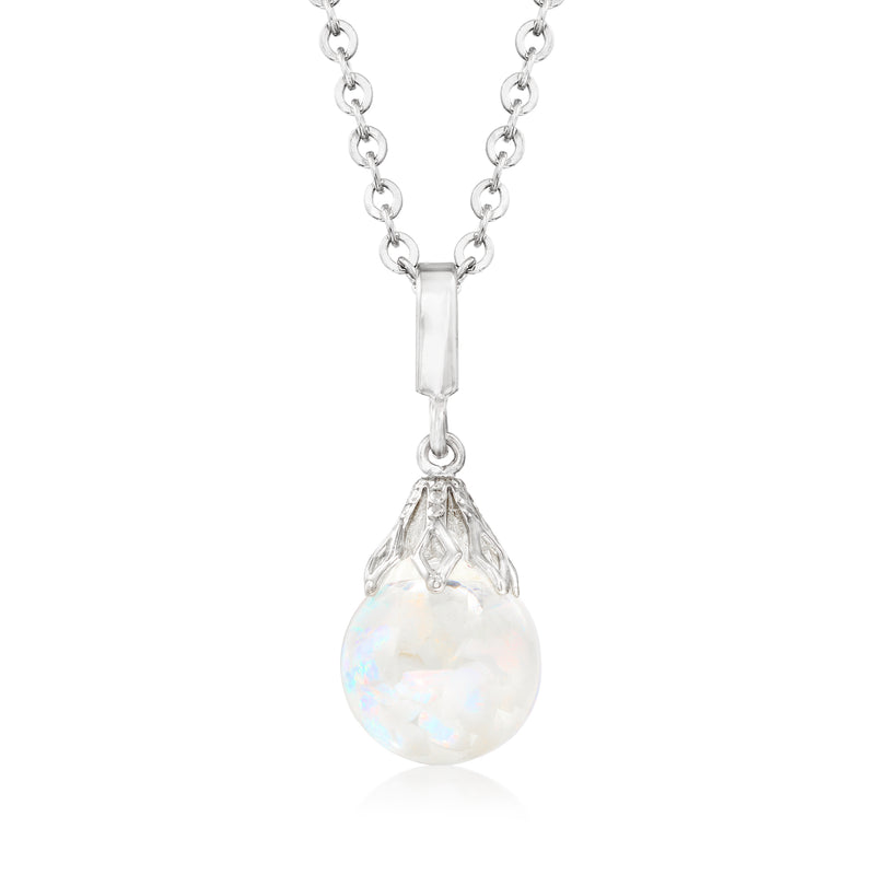 Sterling silver necklace with floating pear-drop opal pendant on chain