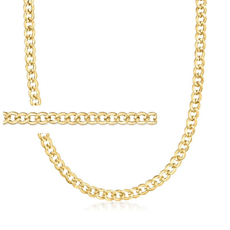 Yellow gold curb-link chain necklace, polished links with smooth profile