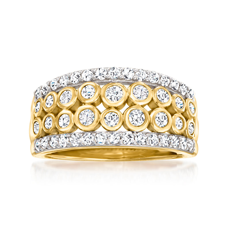 14kt yellow gold diamond bezel-set band with round stones across top