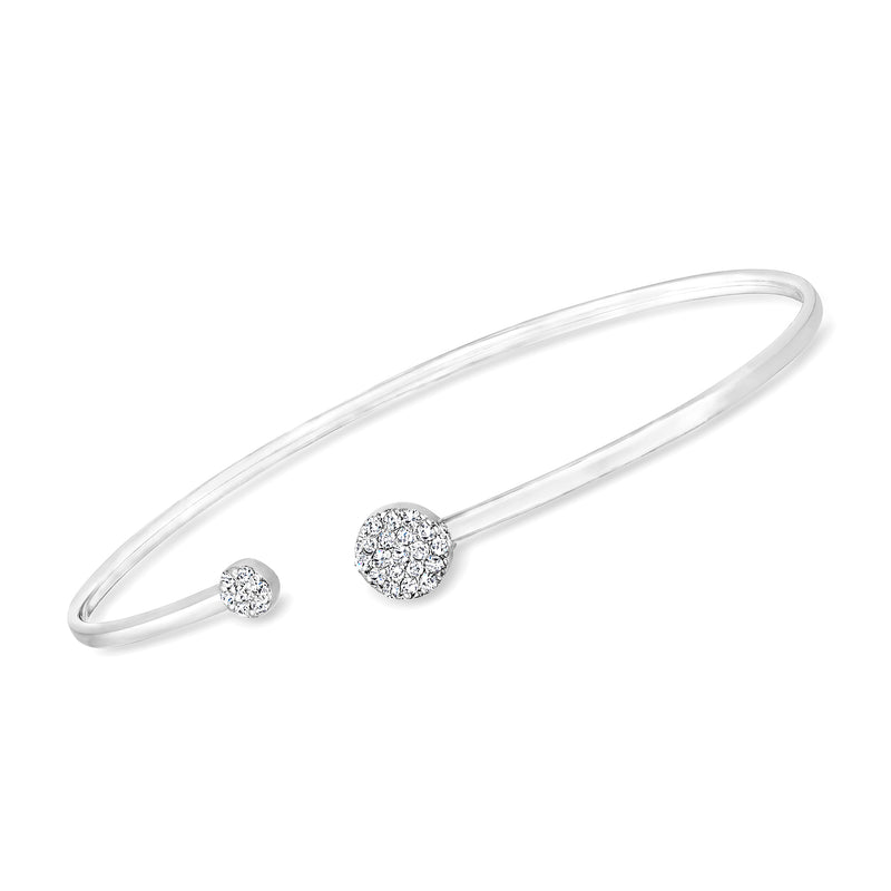 14kt white gold diamond circle cuff bracelet with two pavé-set round ends