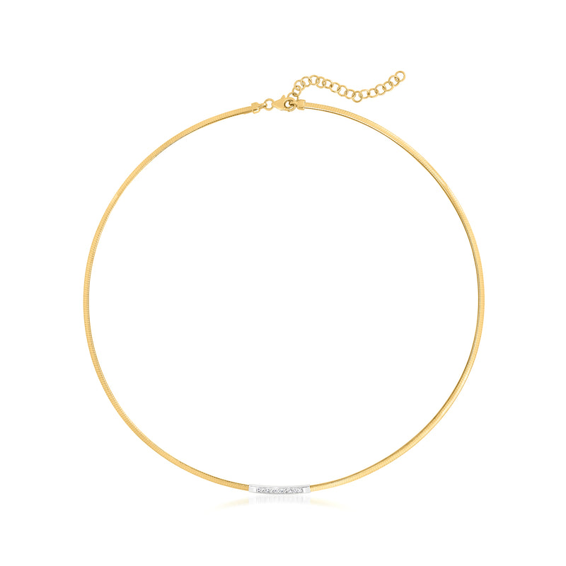 Two-tone 14kt gold diamond omega-style necklace with thin circular chain