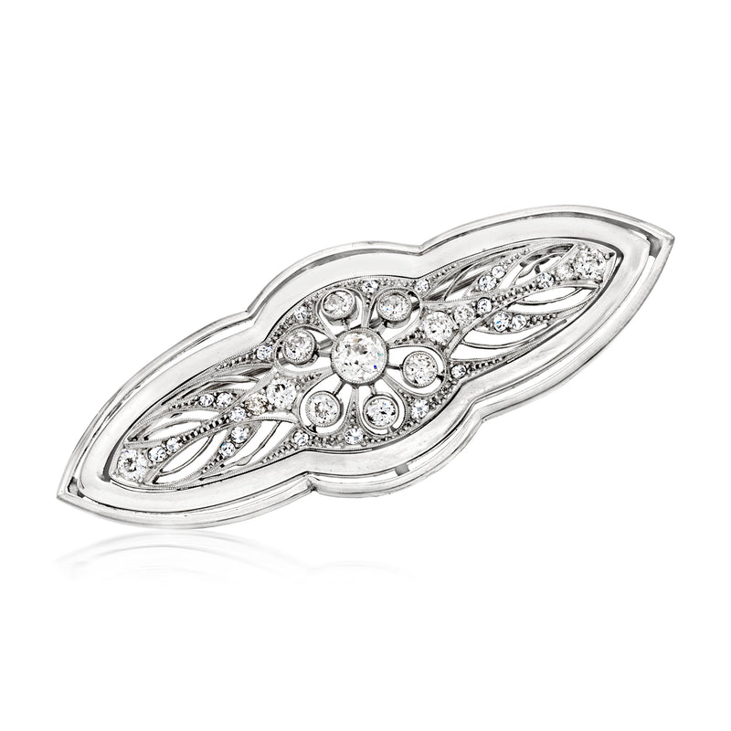 Vintage 14kt white gold floral filigree diamond pin