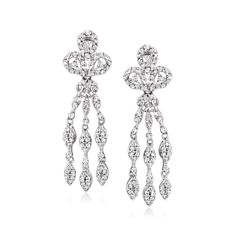 Sterling silver diamond chandelier post earrings with cascading teardrop drops