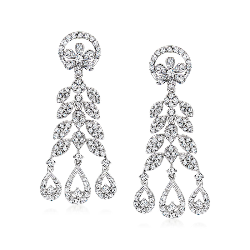 Sterling silver diamond floral chandelier drop earrings with teardrop clusters