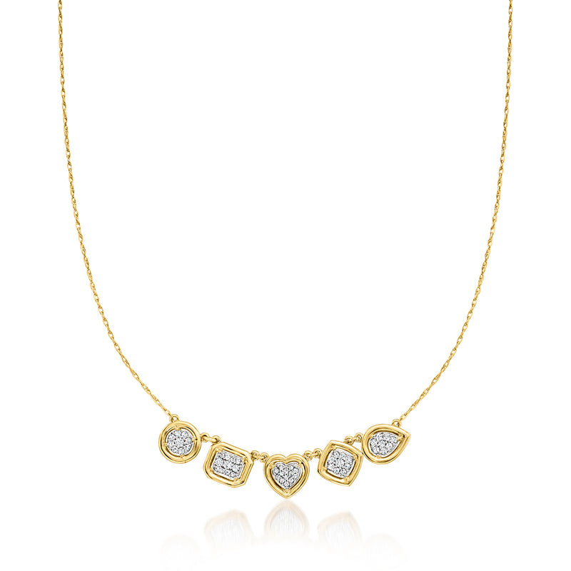 18kt gold over sterling diamond multi-shape station necklace with five faceted stations