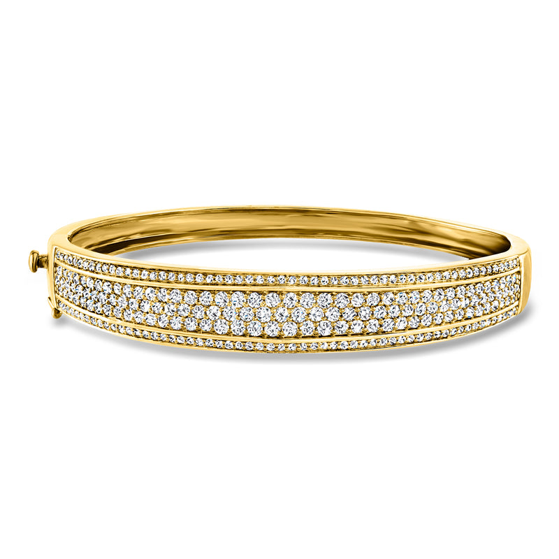 18kt gold over sterling pave diamond bangle bracelet with three rows of stones