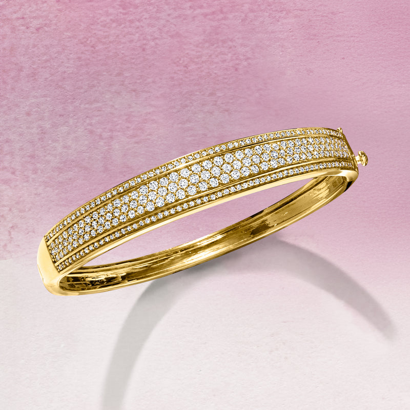 Pave diamond bangle bracelet in gold tone